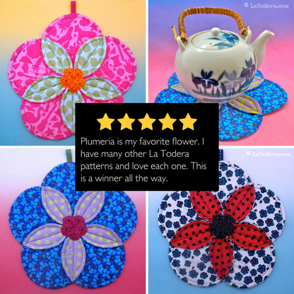 DIY Plumeria Flower Quilted Potholder Tutorial - PDF Sewing Pattern