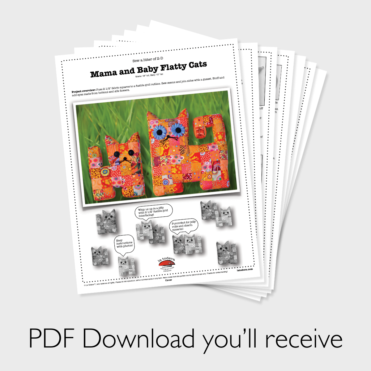 DIY Mama and Baby Patchwork Cat Pillows Tutorial - PDF Sewing Pattern