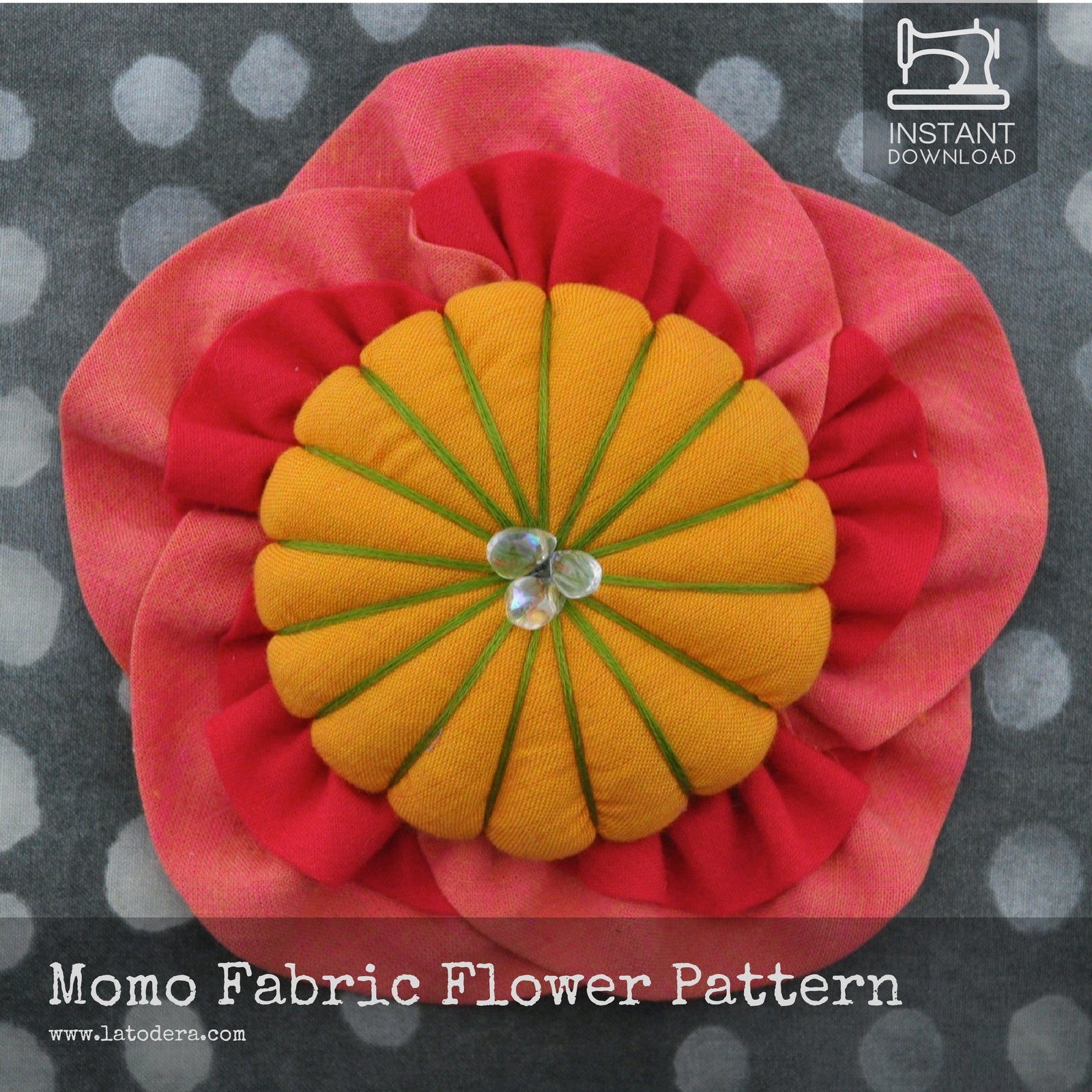 DIY Japanese Fabric Peach Flower Brooch Tutorial - PDF Sewing Pattern - La Todera