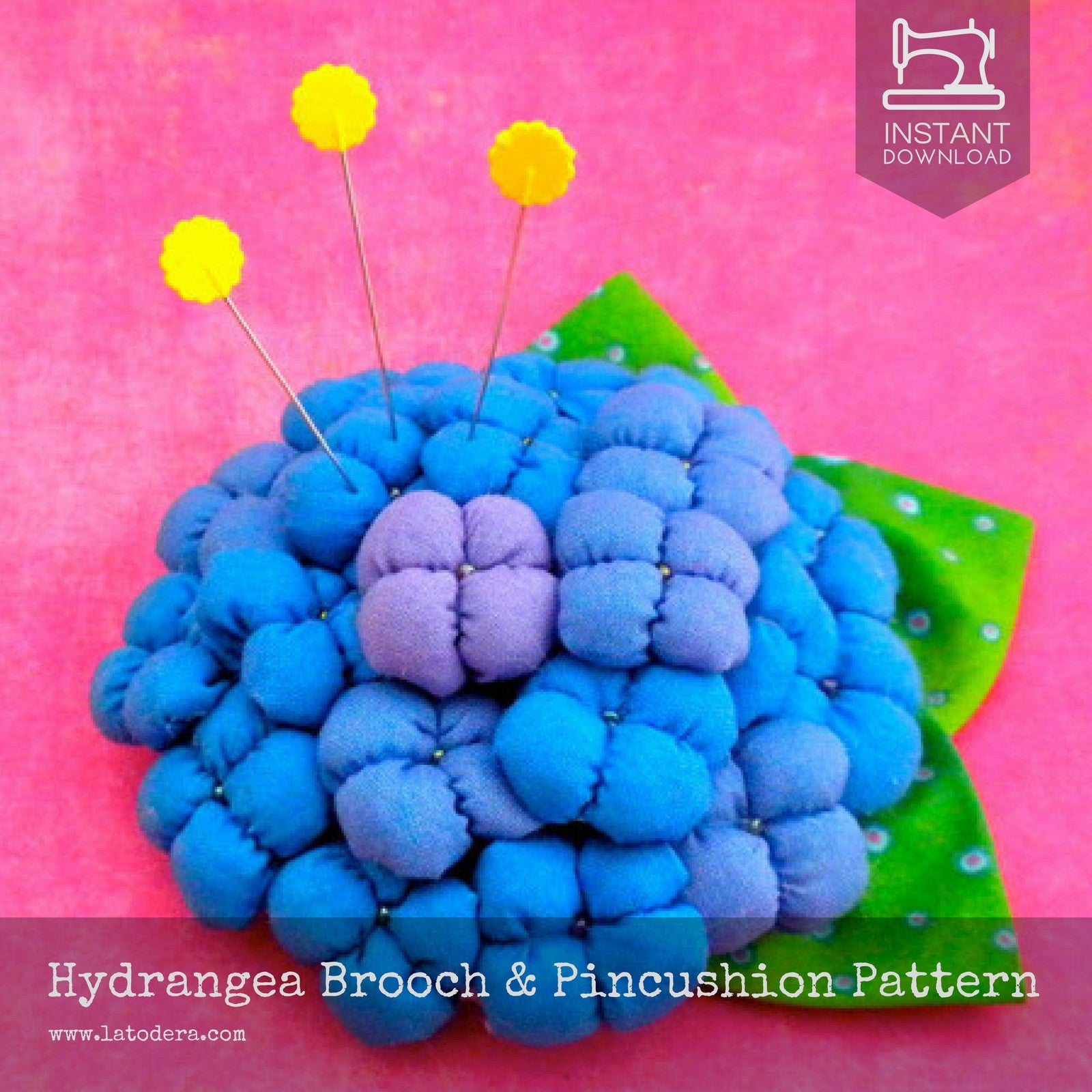 DIY Fabric Flower Hydrangea Brooch Tutorial - PDF Sewing Pattern - La Todera