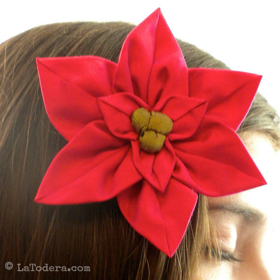DIY Fabric Flower Poinsettia Brooch Tutorial - PDF Sewing Pattern - La Todera